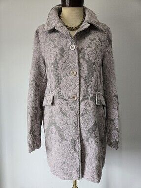 Bailey Tapestry Jacquard Damask Grey And Mauve  Mid-Length Coat - L/G